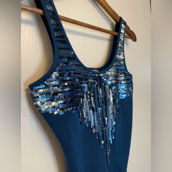 Express XS Blue Tank Top with Sequins - Picture 2 of 5